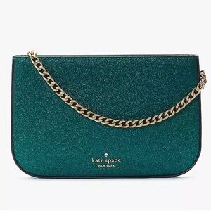 Kate Spade Glimmer Glitter Shoulder Bag green pochette Sparkly festive teal Gold
